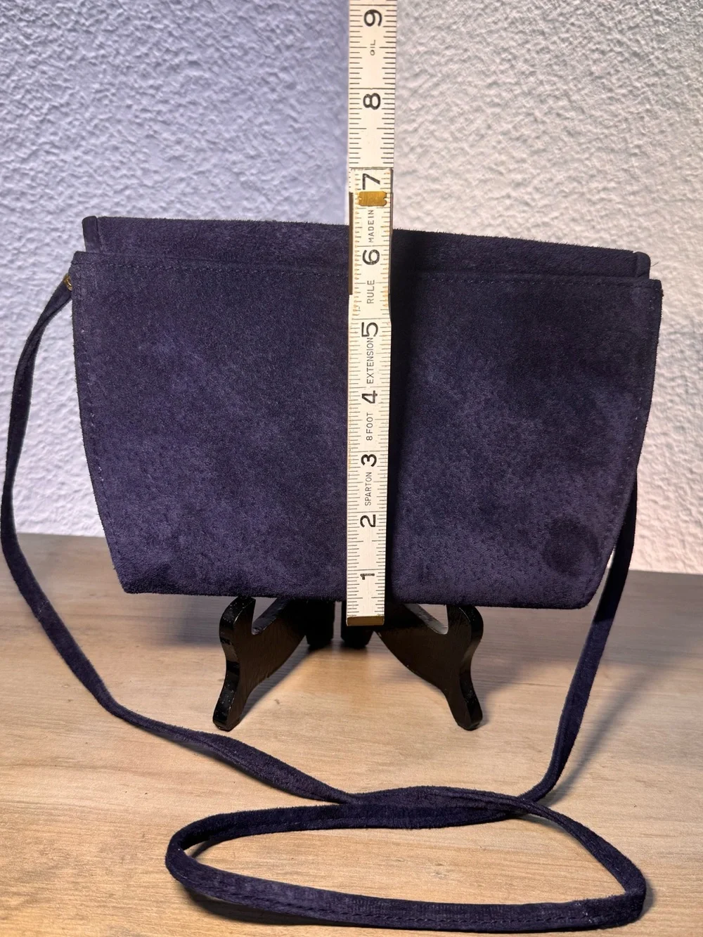 Vintage Rush Hour Navy Suede Crossbody Clutch Detachable Strap Gold Tone Purse